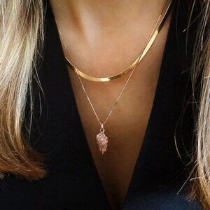 14K Rose Gold Real Natural Diamond Angel Wing Pendant Necklace